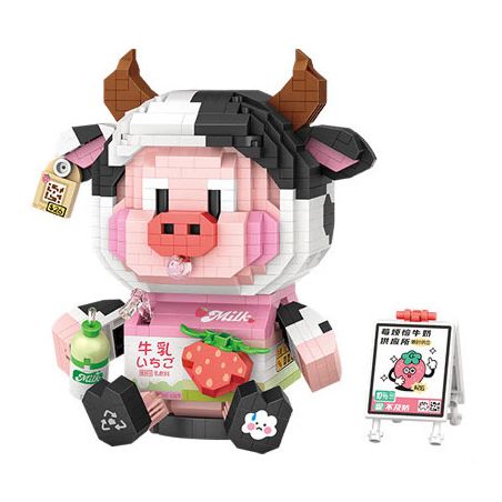 LOZ 8134 non  SỮA LO MÂM XÔI bộ đồ chơi xếp lắp ráp ghép mô hình STRAWBERRY PIGGY 1060 khối