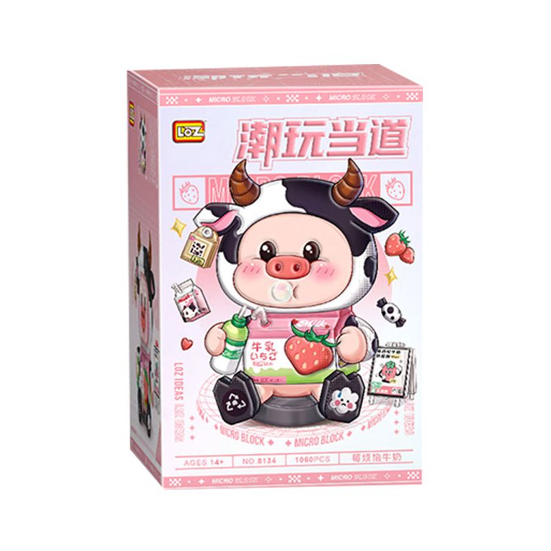 LOZ 8134 non  SỮA LO MÂM XÔI bộ đồ chơi xếp lắp ráp ghép mô hình STRAWBERRY PIGGY 1060 khối