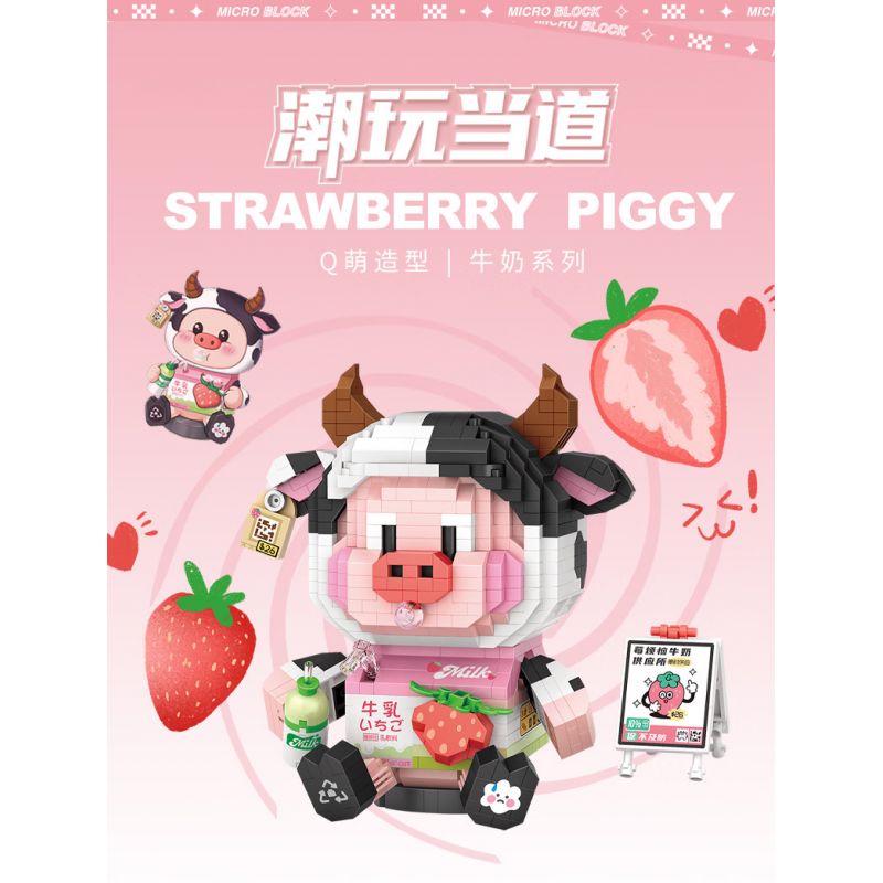 LOZ 8134 non  SỮA LO MÂM XÔI bộ đồ chơi xếp lắp ráp ghép mô hình STRAWBERRY PIGGY 1060 khối