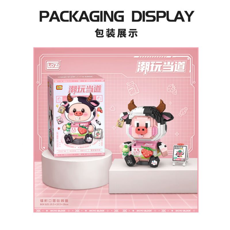 LOZ 8134 non  SỮA LO MÂM XÔI bộ đồ chơi xếp lắp ráp ghép mô hình STRAWBERRY PIGGY 1060 khối