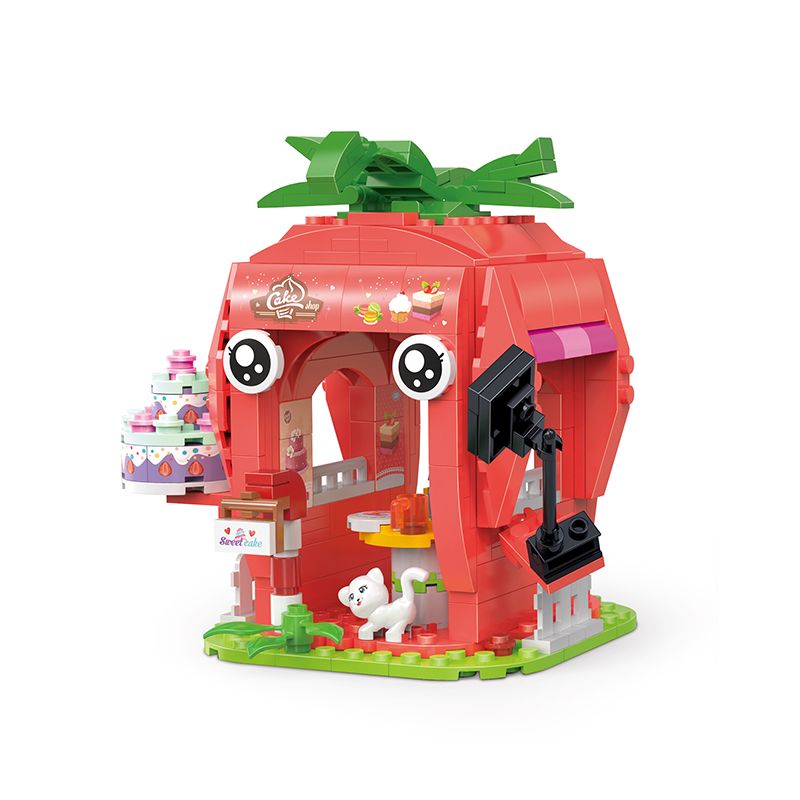 COGO 13807-3 non Lego CỬA HÀNG BÁNH DÂU TÂY bộ đồ chơi xếp lắp ráp ghép mô hình Mini Modular FRUIT TREE Đường Phố Thu Nhỏ 269 khối