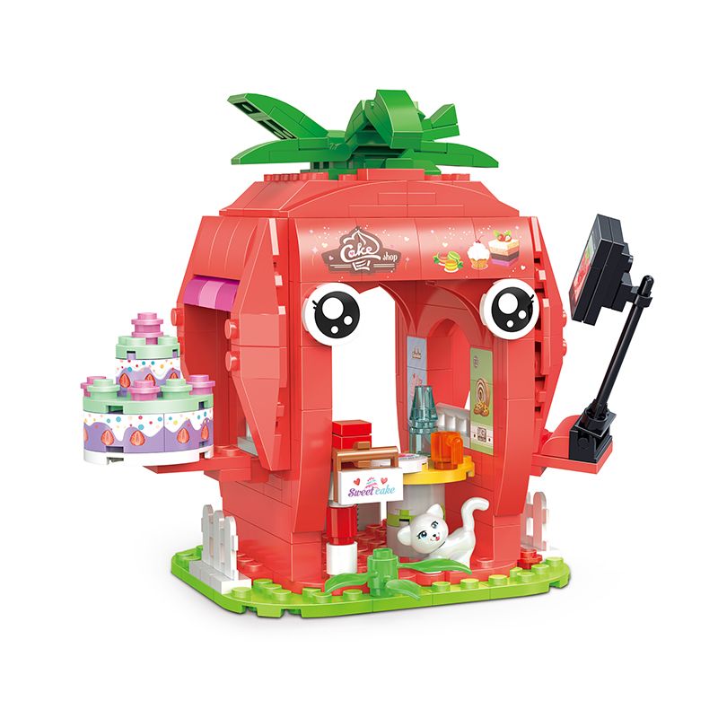 COGO 13807-3 non  CỬA HÀNG BÁNH DÂU TÂY bộ đồ chơi xếp lắp ráp ghép mô hình Mini Modular FRUIT TREE Đường Phố Thu Nhỏ 269 khối