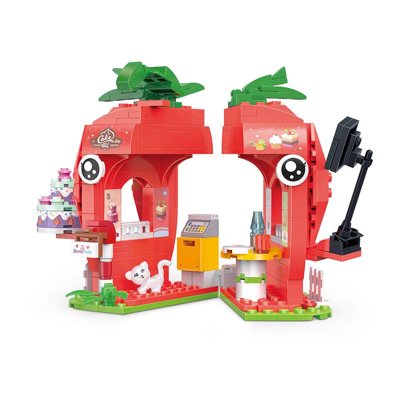 COGO 13807-3 non  CỬA HÀNG BÁNH DÂU TÂY bộ đồ chơi xếp lắp ráp ghép mô hình Mini Modular FRUIT TREE Đường Phố Thu Nhỏ 269 khối