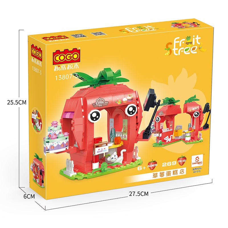 COGO 13807-3 non  CỬA HÀNG BÁNH DÂU TÂY bộ đồ chơi xếp lắp ráp ghép mô hình Mini Modular FRUIT TREE Đường Phố Thu Nhỏ 269 khối