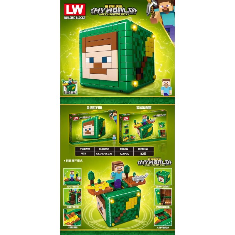 LW 423 non Lego HỘP THẾ GIỚI bộ đồ chơi xếp lắp ráp ghép mô hình Minecraft MY WORLD Game Xây Dựng 722 khối