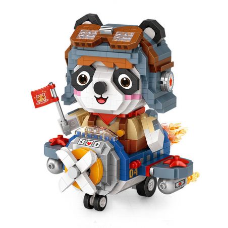 LOZ 8121 non  PHI CÔNG GẤU TRÚC bộ đồ chơi xếp lắp ráp ghép mô hình AVIATOR PANDA 1100 khối