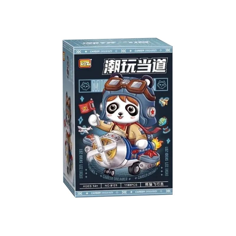 LOZ 8121 non  PHI CÔNG GẤU TRÚC bộ đồ chơi xếp lắp ráp ghép mô hình AVIATOR PANDA 1100 khối