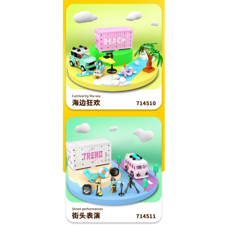 SEMBO WEKKI VIGGI 714510 non  THẾ GIỚI XE SANG LỄ HỘI BÊN BỜ BIỂN bộ đồ chơi xếp lắp ráp ghép mô hình Speed Champions Racing Cars CARNIVAL BY THE SEA Đua Xe Công Thức 269 khối