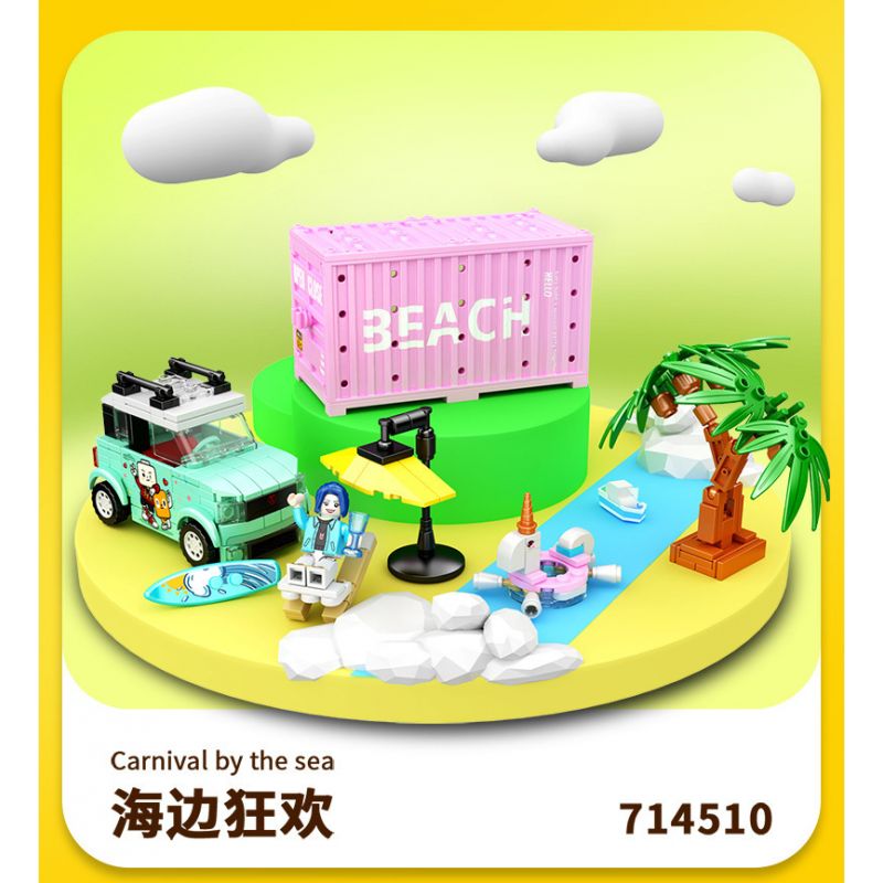 SEMBO WEKKI VIGGI 714510 non  THẾ GIỚI XE SANG LỄ HỘI BÊN BỜ BIỂN bộ đồ chơi xếp lắp ráp ghép mô hình Speed Champions Racing Cars CARNIVAL BY THE SEA Đua Xe Công Thức 269 khối