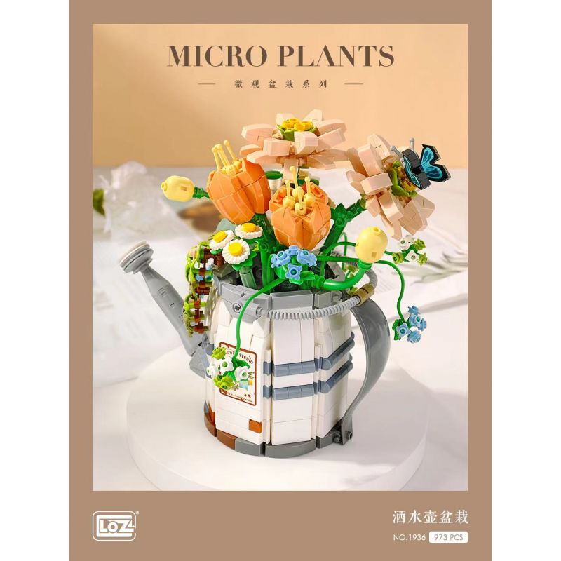 LOZ 1936 non  BÌNH TƯỚI CÂY TRỒNG TRONG CHẬU bộ đồ chơi xếp lắp ráp ghép mô hình 973 khối