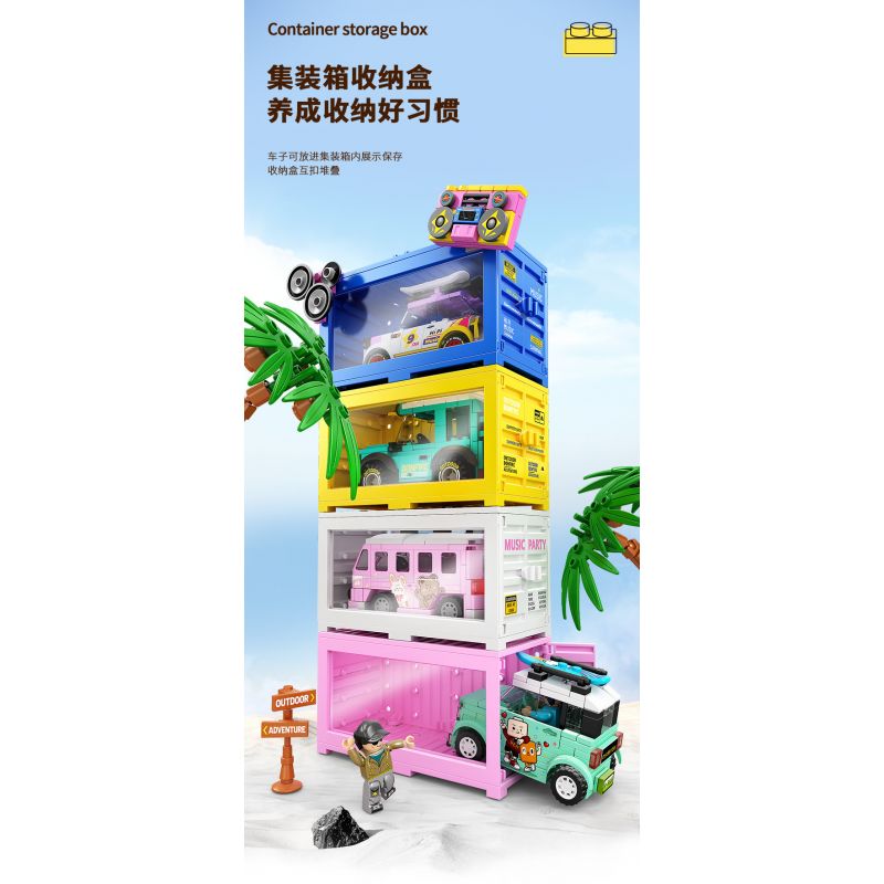 SEMBO WEKKI VIGGI 714510 non  THẾ GIỚI XE SANG LỄ HỘI BÊN BỜ BIỂN bộ đồ chơi xếp lắp ráp ghép mô hình Speed Champions Racing Cars CARNIVAL BY THE SEA Đua Xe Công Thức 269 khối