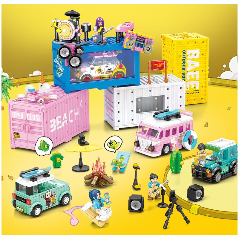 SEMBO WEKKI VIGGI 714510 non  THẾ GIỚI XE SANG LỄ HỘI BÊN BỜ BIỂN bộ đồ chơi xếp lắp ráp ghép mô hình Speed Champions Racing Cars CARNIVAL BY THE SEA Đua Xe Công Thức 269 khối