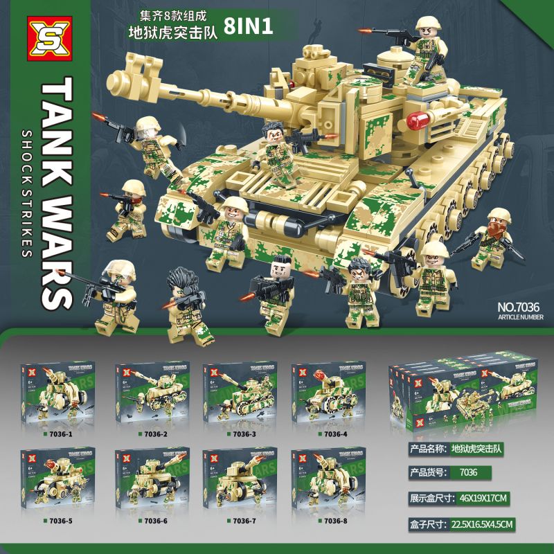 SX 7036 non Lego HELL TIGER COMMANDO 8 KẾT HỢP bộ đồ chơi xếp lắp ráp ghép mô hình Military Army Quân Sự Bộ Đội