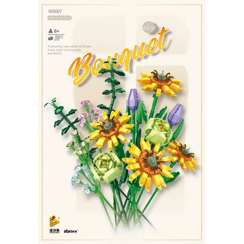 PanlosBrick 655007 Panlos Brick 655007 non  BÓ HOA bộ đồ chơi xếp lắp ráp ghép mô hình Flowers BOUQUET 881 khối