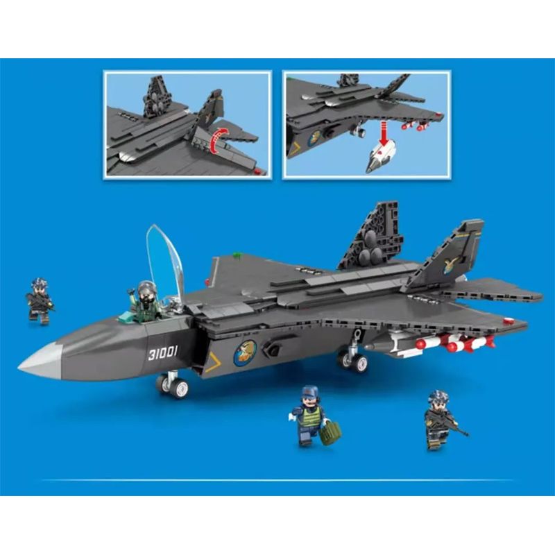 SEMBO 202150 non  MÁY BAY CHIẾN ĐẤU FC-31 bộ đồ chơi xếp lắp ráp ghép mô hình Military Army FC-31 FIGHTER AIRCRAFT Quân Sự Bộ Đội 980 khối