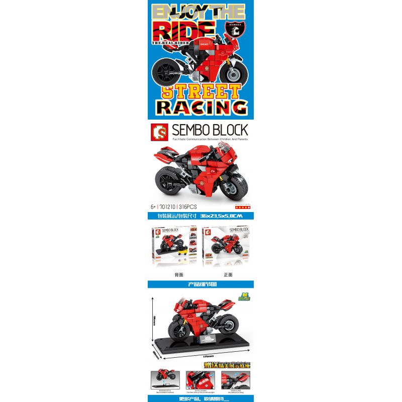 SEMBO 701210 non  XE TAY GA DUCATI PANIGALEVE bộ đồ chơi xếp lắp ráp ghép mô hình  Kỹ Thuật Công Nghệ Cao Mô Hình Phương Tiện 316 khối
