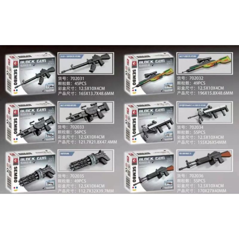 SEMBO 702031 702032 702033 702034 702035 702036 702037 702038 non  GUNSLINGER 8 MÔ HÌNH bộ đồ chơi xếp lắp ráp ghép mô hình BLOCK GUN Súng 45 khối
