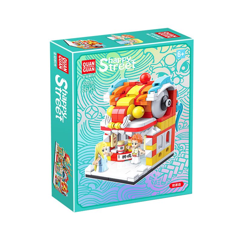 QuanGuan 100197 Quan Guan 100197 non Lego QUÁN TRÀ SỮA bộ đồ chơi xếp lắp ráp ghép mô hình Creator HAPPY STREET Sáng Tạo 267 khối