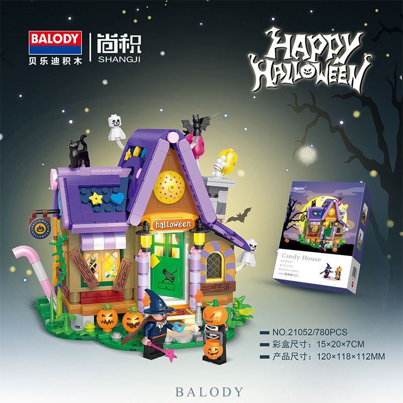 BALODY 21052 non  NGÔI NHÀ KẸO HALLOWEEN bộ đồ chơi xếp lắp ráp ghép mô hình Seasonal CANDY HOUSE Mùa Lễ Hội 780 khối