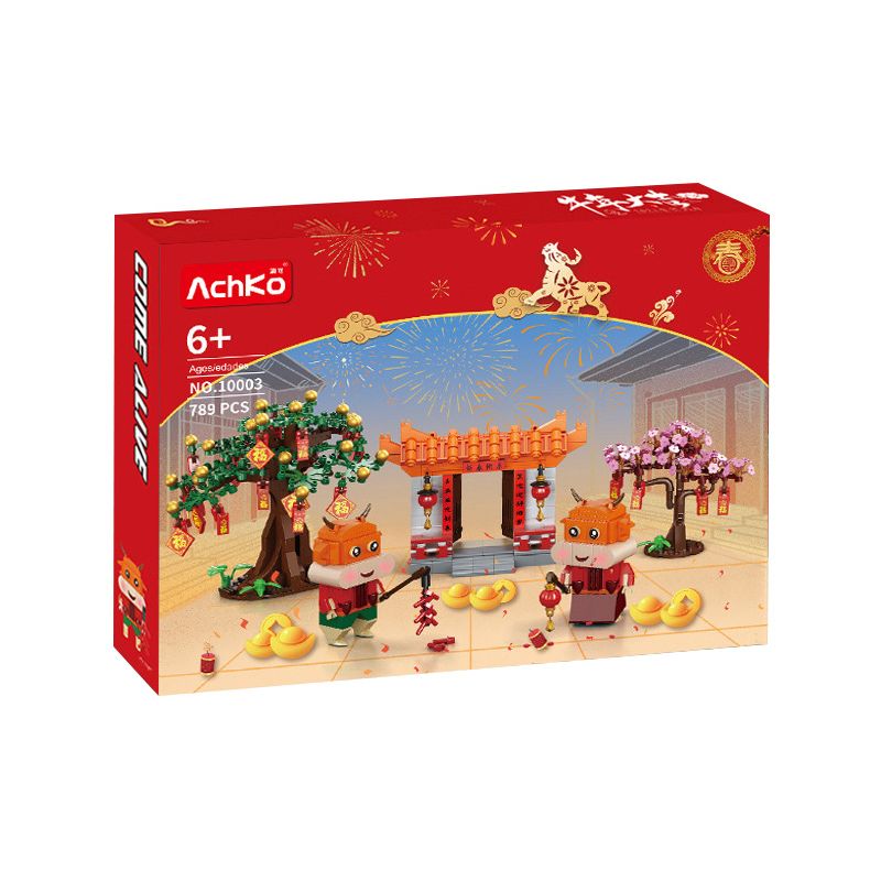 ACHKO 10003 non Lego NĂM CON BÒ bộ đồ chơi xếp lắp ráp ghép mô hình Chinese Traditional Festivals Lễ Hội Cổ Truyền 789 khối