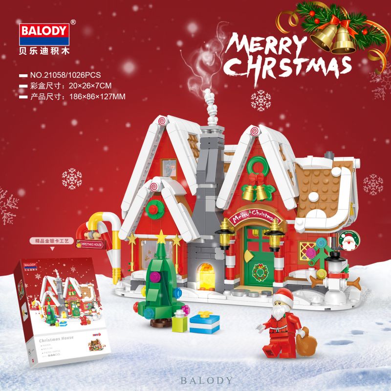 BALODY 21058 non  NHÀ BÁNH GỪNG bộ đồ chơi xếp lắp ráp ghép mô hình Christmas Giáng Sinh 1026 khối