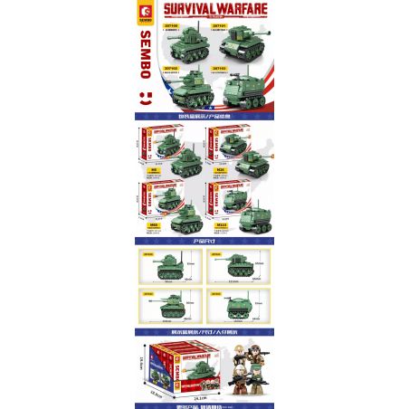 SEMBO 207101 207102 207103 207100 non  CÁC MẪU LIFE WAR 4 M5 STUART XE TĂNG M26 PERSHING CHIẾN ĐẤU CHỦ LỰC M60 BỌC THÉP CHỞ QUÂN M113 bộ đồ chơi xếp lắp ráp ghép mô hình Military Army SURVIVAL WARFARE Quân Sự Bộ Đội 708 khối
