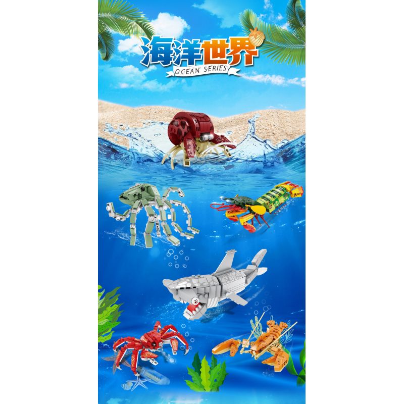 Kazi KY80045 80045 non  SEA WORLD 6 MÔ HÌNH CÁ MẬP ĐẦU BÚA CUA HOÀNG ĐẾ BẠCH TUỘC KHỔNG LỒ TÔM BỌ NGỰA ĐUÔI CHIM ĐỎ MEXICO ẨN SĨ bộ đồ chơi xếp lắp ráp ghép mô hình Creator OCEAN Sáng Tạo 1041 khối