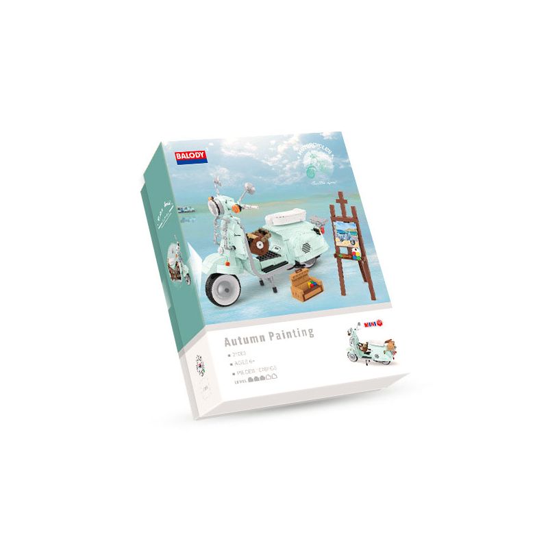 BALODY 21063 non  XE MÁY NHỎ TƯƠI bộ đồ chơi xếp lắp ráp ghép mô hình Motorcycle Motorbike AUTUMN PAINTING Xe Hai Bánh 1078 khối