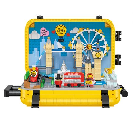 BALODY 21061 non  HÀNH LÝ B.DUCK VÒNG QUANH THẾ GIỚI LUÂN ĐÔN bộ đồ chơi xếp lắp ráp ghép mô hình B.DUCK TRAVEL SUITCASE 1499 khối
