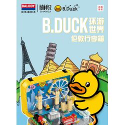 BALODY 21061 non  HÀNH LÝ B.DUCK VÒNG QUANH THẾ GIỚI LUÂN ĐÔN bộ đồ chơi xếp lắp ráp ghép mô hình B.DUCK TRAVEL SUITCASE 1499 khối