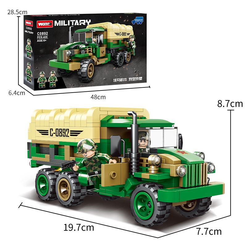 WOMA C0892 0892 non Lego XE TẢI QUÂN SỰ DONGFENG bộ đồ chơi xếp lắp ráp ghép mô hình Military Army MILITARY SOLDIER TRUCK Quân Sự Bộ Đội 435 khối