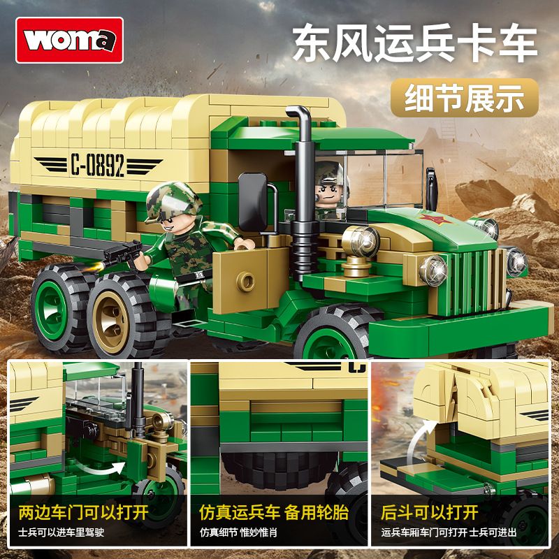 WOMA C0892 0892 non  XE TẢI QUÂN SỰ DONGFENG bộ đồ chơi xếp lắp ráp ghép mô hình Military Army MILITARY SOLDIER TRUCK Quân Sự Bộ Đội 435 khối