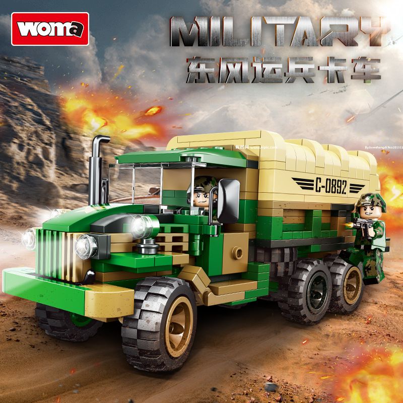 WOMA C0892 0892 non  XE TẢI QUÂN SỰ DONGFENG bộ đồ chơi xếp lắp ráp ghép mô hình Military Army MILITARY SOLDIER TRUCK Quân Sự Bộ Đội 435 khối