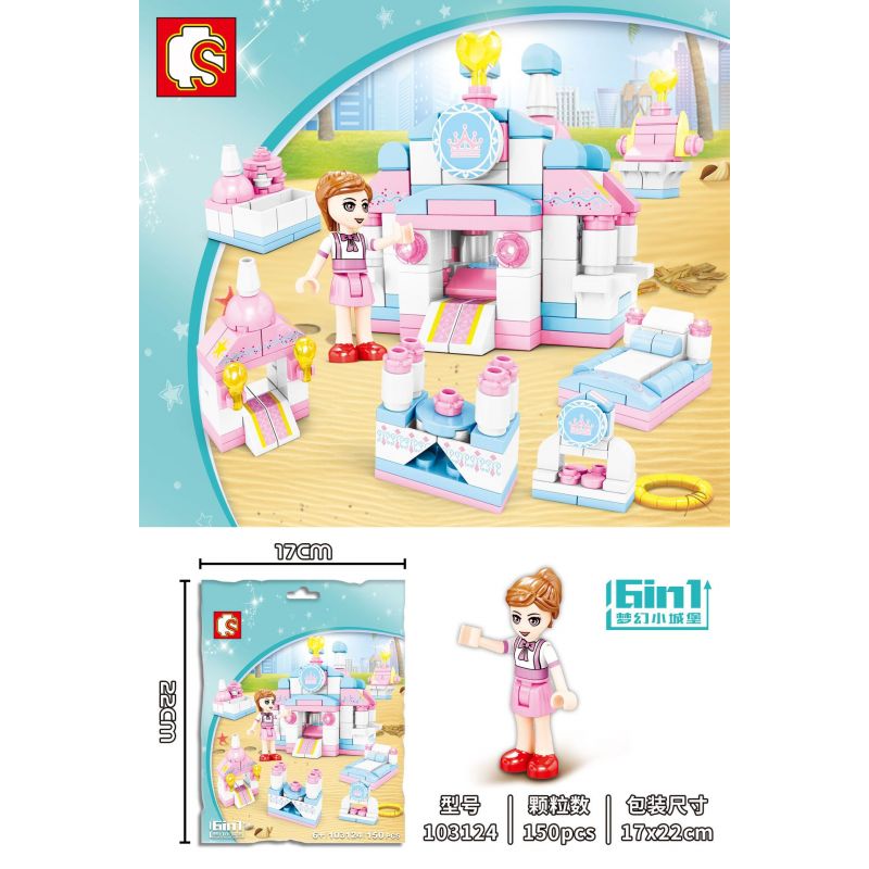 SEMBO 103124 non Lego ƯỚC MƠ LÂU ĐÀI NHỎ 6 bộ đồ chơi xếp lắp ráp ghép mô hình Girl Con Gái 150 khối