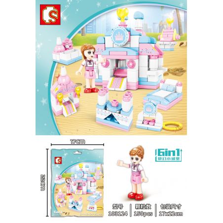 SEMBO 103124 non  ƯỚC MƠ LÂU ĐÀI NHỎ 6 bộ đồ chơi xếp lắp ráp ghép mô hình Girl Con Gái 150 khối