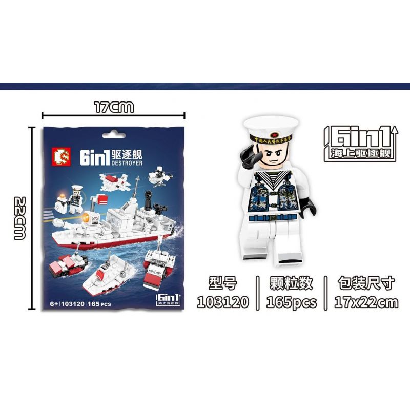 SEMBO 103120 non  KẺ HỦY DIỆT BIỂN 6. bộ đồ chơi xếp lắp ráp ghép mô hình Military Army DESTROYER Quân Sự Bộ Đội 165 khối