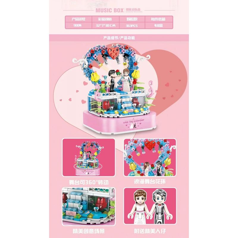 FAIR 9004 non  HỘP NHẠC CƯỚI MƠ ƯỚC bộ đồ chơi xếp lắp ráp ghép mô hình MUSIC BOX 363 khối