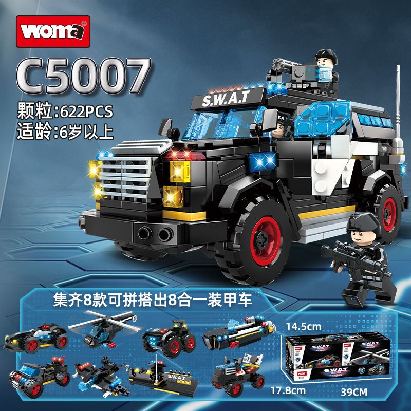 WOMA C5007 5007 non Lego XE BỌC THÉP CẢNH SÁT ĐẶC BIỆT 8 TỔ HỢP bộ đồ chơi xếp lắp ráp ghép mô hình City Thành Phố 622 khối