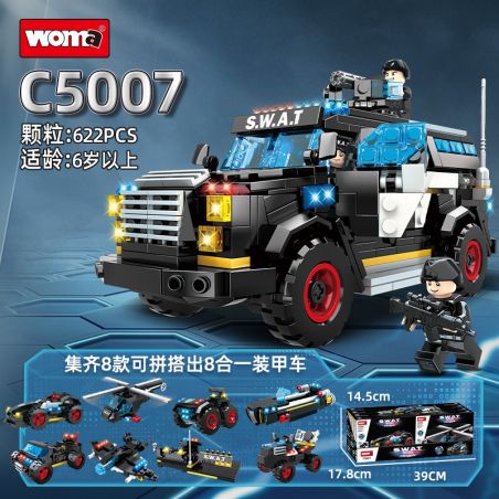 WOMA C5007 5007 non  XE BỌC THÉP CẢNH SÁT ĐẶC BIỆT 8 TỔ HỢP bộ đồ chơi xếp lắp ráp ghép mô hình City Thành Phố 622 khối