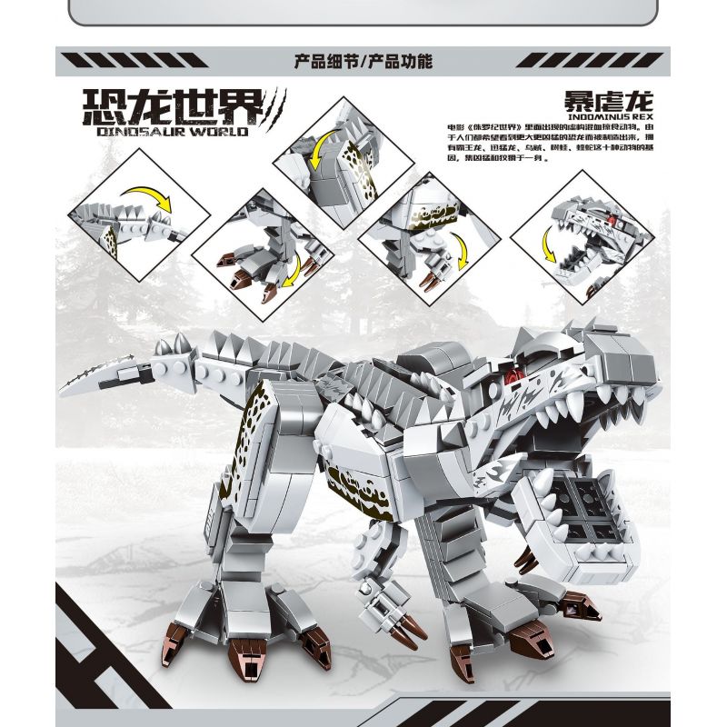 MINGDI 10036 non  THẾ GIỚI KHỦNG LONG RỒNG TYSIC bộ đồ chơi xếp lắp ráp ghép mô hình Dino DINOSAUR WORLD INDOMINUS REX 482 khối MINGDI 10036 non  THẾ GIỚI KHỦNG LONG RỒNG TYSIC bộ đồ chơi xếp lắp ráp ghép mô hình Dino DINOSAUR WORLD INDOMINUS REX 482 khối