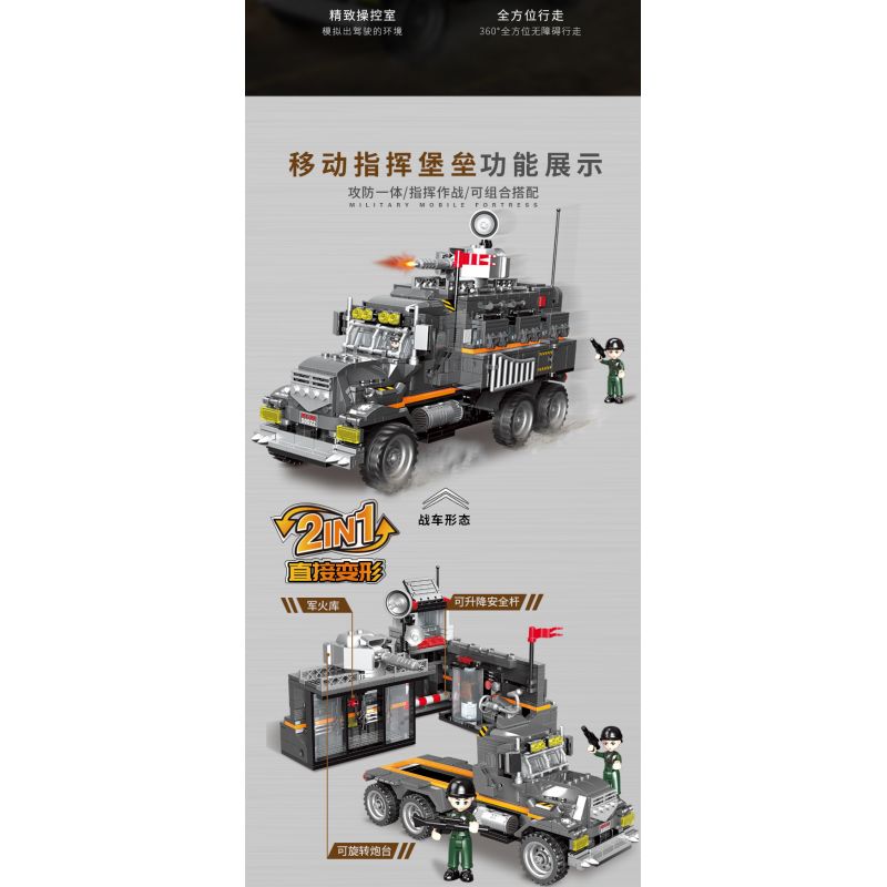 XINGBAO XB-50022 50022 XB50022 non  PHÁO ĐÀI CHỈ HUY DI ĐỘNG bộ đồ chơi xếp lắp ráp ghép mô hình Across The Battlefield MILITARY COMMAND VEHICLE Băng Qua Chiến Trường 839 khối