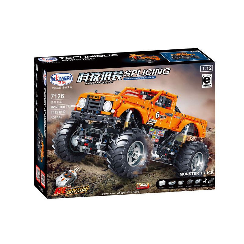 Winner 7126 non  XE TẢI QUÁI VẬT 1:12 tỷ lệ 1:12 bộ đồ chơi xếp lắp ráp ghép mô hình  MONSTER TRUCK Kỹ Thuật Công Nghệ Cao Mô Hình Phương Tiện 1492 khối