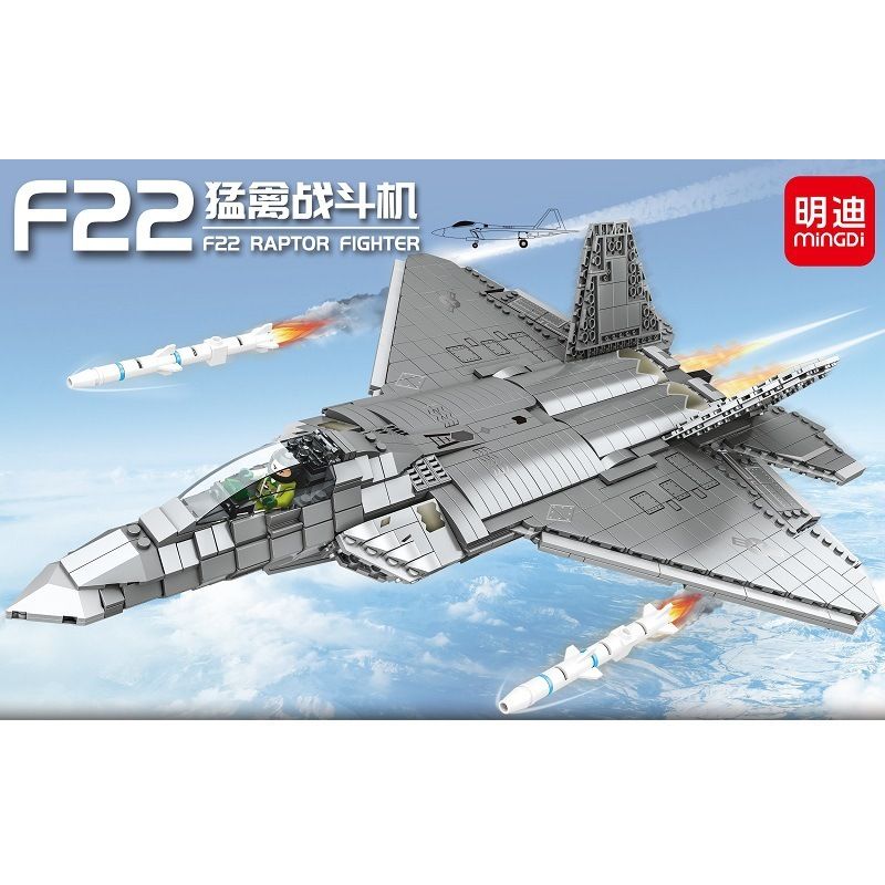 MINGDI 9002 non  F22 RAPTOR FIGHTER. bộ đồ chơi xếp lắp ráp ghép mô hình Military Army Quân Sự Bộ Đội 1802 khối