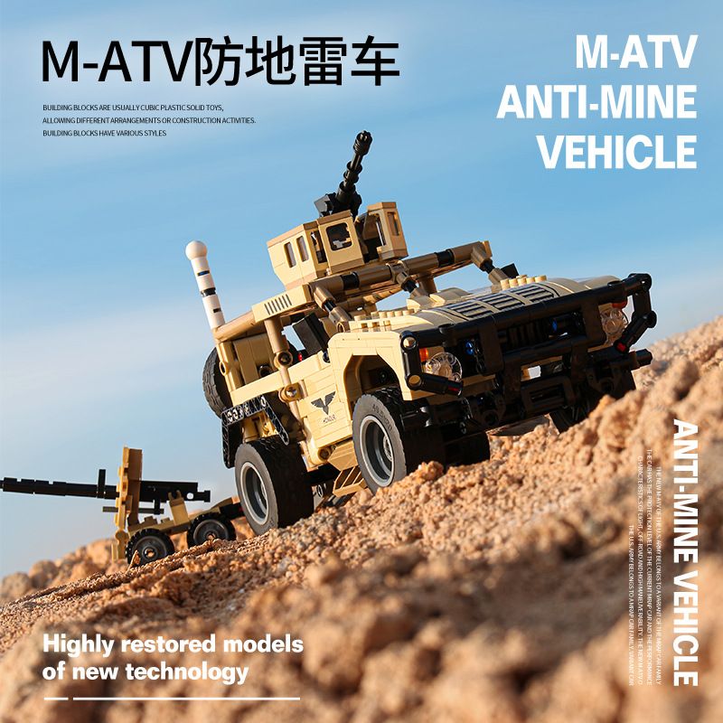 ACHKO 60003 non  XE RÀ PHÁ BOM MÌN M-ATV bộ đồ chơi xếp lắp ráp ghép mô hình Military Army ANTI-MINE VEHICLE Quân Sự Bộ Đội 890 khối