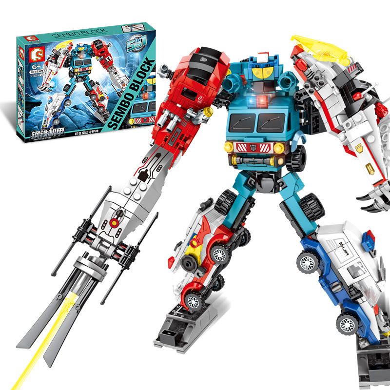 SEMBO 103249 non Lego GIÁP THÉP KẾT HỢP 5 NGƯỜI BẢO VỆ BIẾN HÌNH bộ đồ chơi xếp lắp ráp ghép mô hình Transformers MECHA OF STEEL Robot Đại Chiến Người Máy Biến Hình 732 khối