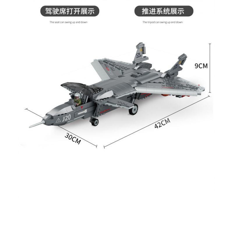 ACHKO 40002 non  MÁY BAY CHIẾN ĐẤU XUẤT SẮC TRUNG QUỐC TÀNG HÌNH J-20 bộ đồ chơi xếp lắp ráp ghép mô hình Military Army J-20 FIGHTER Quân Sự Bộ Đội 746 khối