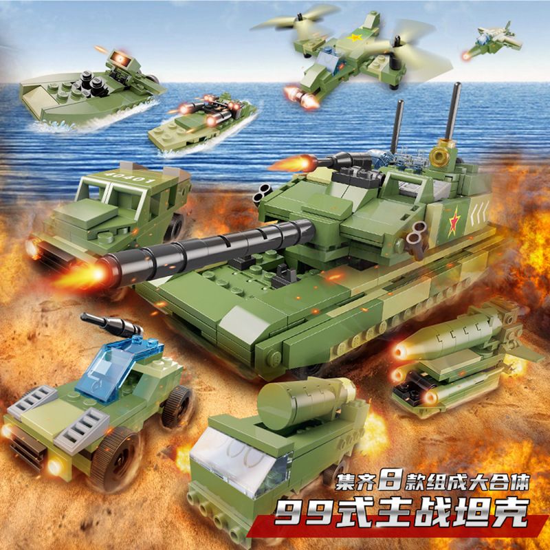 GUDI 40401 non  TỔ HỢP 8 XE TĂNG CHIẾN ĐẤU CHỦ LỰC TYPE 99 CỦA TRUNG QUỐC bộ đồ chơi xếp lắp ráp ghép mô hình Military Army INTEGRATED BATTLE TANK Quân Sự Bộ Đội