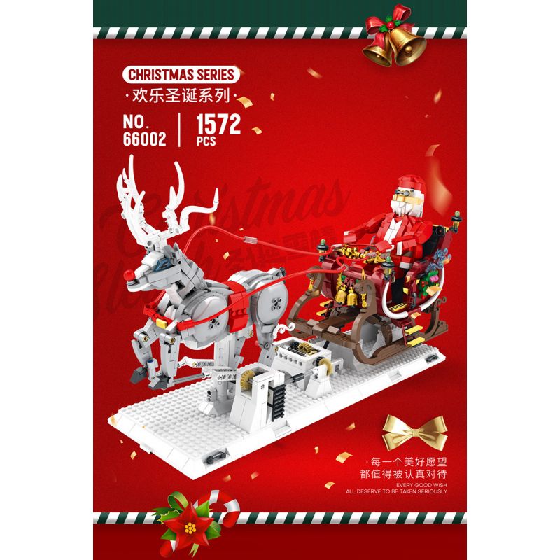 REOBRIX 66002 non  GIÁNG SINH XE TRƯỢT TUYẾT bộ đồ chơi xếp lắp ráp ghép mô hình Seasonal CHRISTMAS SLEIGH Mùa Lễ Hội 1572 khối
