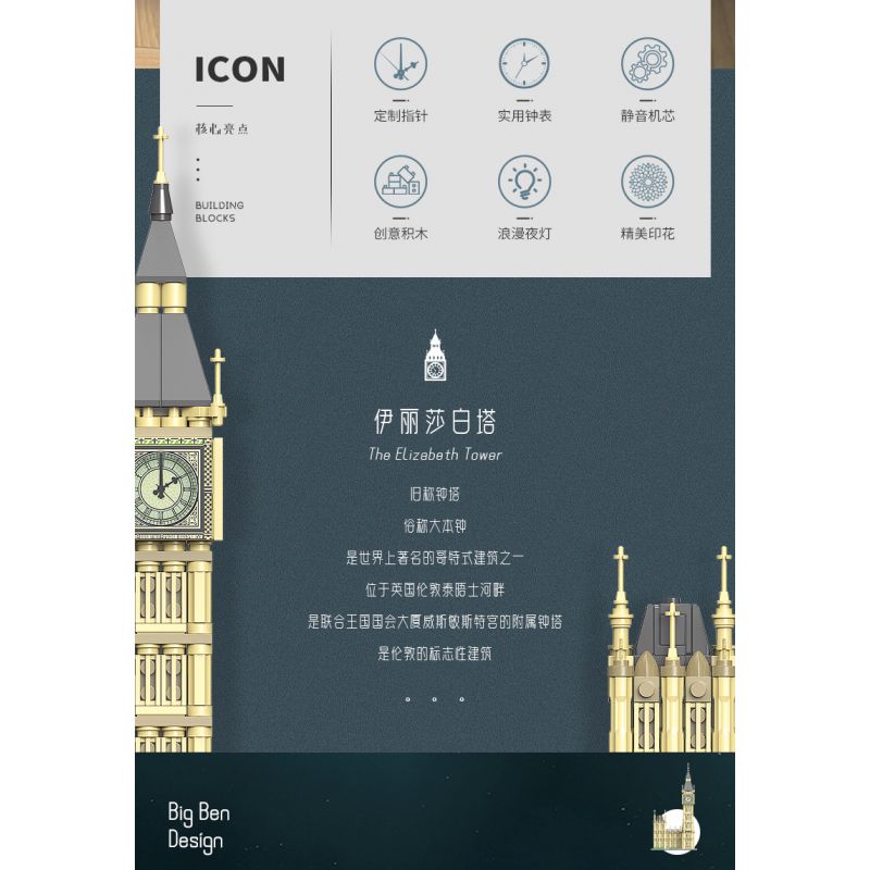 XINGBAO XB-18025 18025 XB18025 non  ĐỒNG HỒ LỚN bộ đồ chơi xếp lắp ráp ghép mô hình Buildings BIG BEN 815 khối