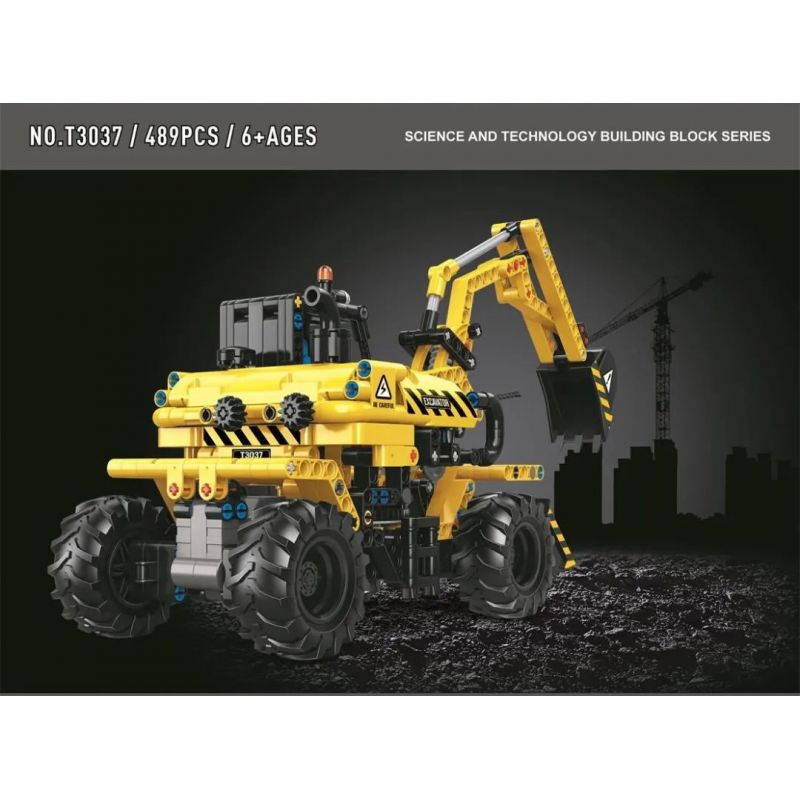 TA GAOLE T3037 3037 non  MÁY XÚC KÉO LÙI Ô TÔ bộ đồ chơi xếp lắp ráp ghép mô hình  EXCAVATOR Kỹ Thuật Công Nghệ Cao Mô Hình Phương Tiện 489 khối